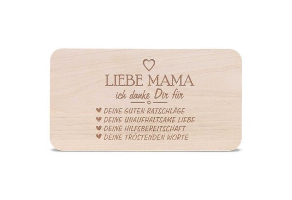 GRAVURZEILE Schneidebrett - Danke für alles Mama - Frühstücksbrettchen - Zum Muttertag, Buchenholz, Geschenkidee für Mama