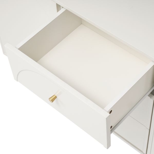 Kommode 140 cm mit gewölbten Schubladen, Sideboard mit höhenverstellbarem Fachboden, Drehtüren, Metallfüßen, Stauraum Bild 10