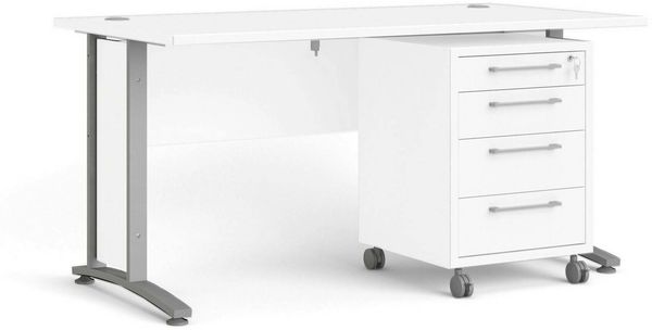 Dmora Schreibtisch Azzaro, Mehrzweckschreibtisch, Bürotisch für PC, Eckschreibtisch, 150x80 h75 cm, Weiß und Grau