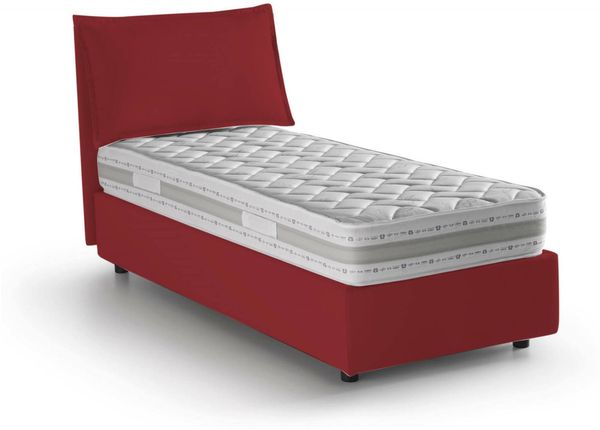 Dmora Animal Einzelbett, Bettkasten mit Stoffbezug, 100 % Made in Italy, Öffnung vorne, inklusive Matratze 90 x 190 cm, Rot