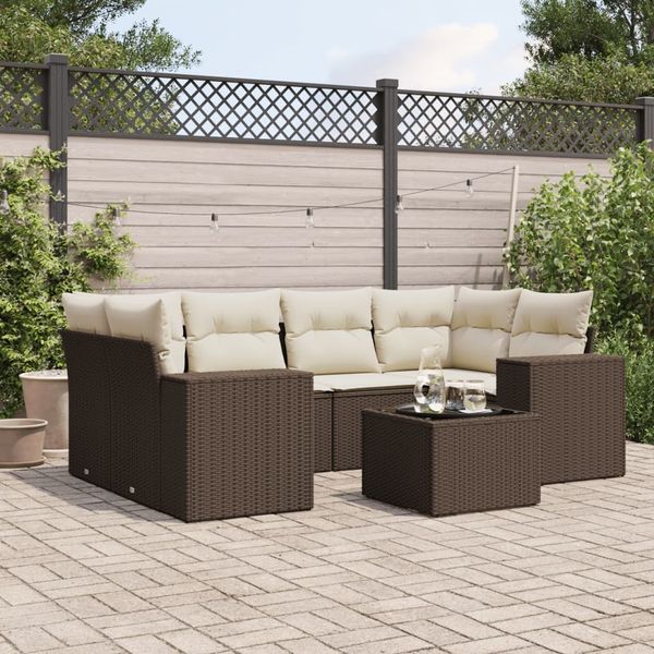 vidaXL 7-tlg. Garten-Sofagarnitur mit Kissen Braun Poly Rattan 3222322