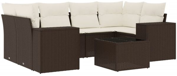 vidaXL 7-tlg. Garten-Sofagarnitur mit Kissen Braun Poly Rattan 3222322 Bild 2