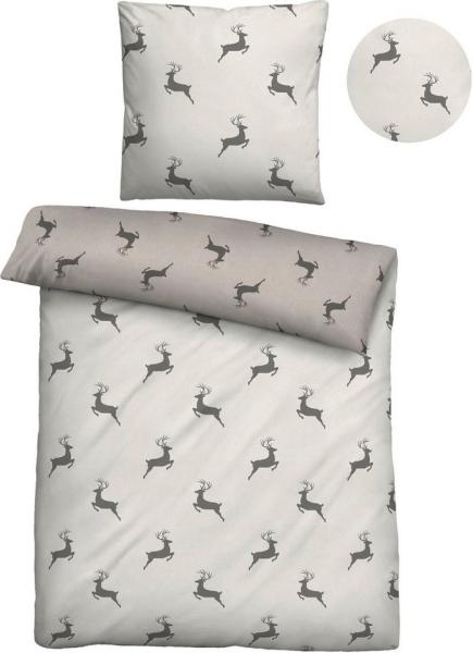 biberna 0840508 Melange-Flanell Bettwäsche HIRSCH KLEIN, kitt, 1x 155x220 cm + 1x 80x80 cm