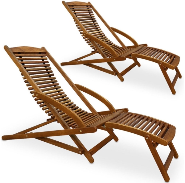 Casaria Gartenliege, Akazien Holz klappbar Ergonomisch Kopfkissen Schaukelfunktion 120kg Bild 5