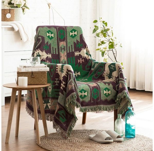 Wohndecke Boho Thread Sofadecke mit Quaste, Geometrisch, Sofaschoner, Sunicol, Stil Wendedecke, Baby-Decke, für Zuhause,Büro,Reisen, Zelten