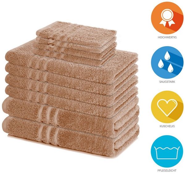 Lavea Handtuch Set Elena, Duschtücher, Handtücher, Gästetücher, Waschhandschuhe, 100% Baumwolle (Set, 10-St), Frottierserie, weich & saugstark, pflegeleicht, 500 g/m² Frottier