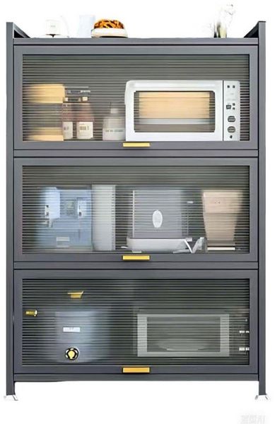 FOXSPORT Mehrzweckschrank Küchenschrank Vorratschrank (mit 4/5 Ablagen, Traglast von 20 kg pro Ebene) mit transparenten Türen, staub- und fettbeständig, Breiterer Zähler
