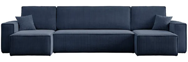 Wohnlandschaft COMO U-Form Cord mit Bett Schlafsofa Ottomane Petrol Blau