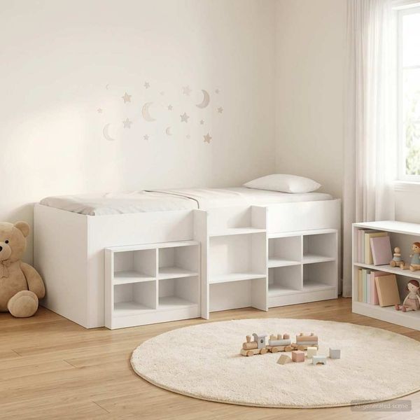 vidaXL Loft Bettgestell mit Schrank mit Regal 3 pcs Weiß Holzwerkstoff 3423430