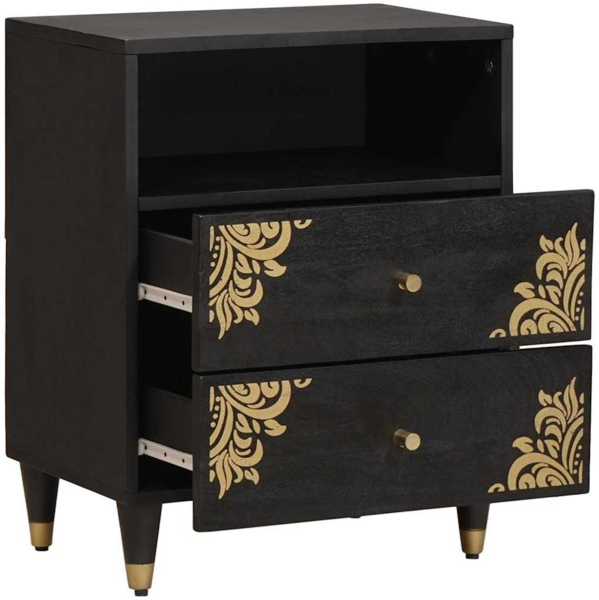 vidaXL Nachttisch Schwarz 50 x 33 x 62 cm Massivholz Mango 4018818