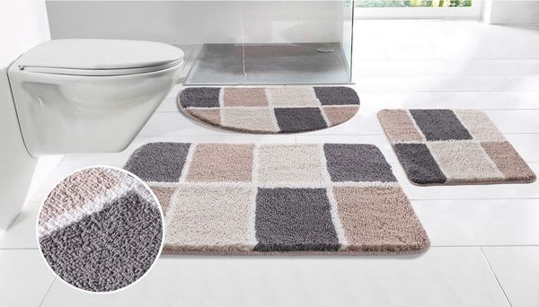OTTO home Badematte Anna mit Kachelmuster, Badvorleger, Badezimmer Teppich, Duschvorleger, Höhe 20 mm, rutschhemmend beschichtet, strapazierfähig, Polyester, halbrund, Badteppich, Hoch-Tief Effekt, Modern, Weich
