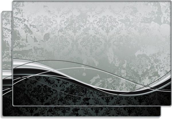 Wallario Frühstücksbrett Grau-schwarze Schnörkelei mit Wellen, ESG-Sicherheitsglas, (inkl. rutschfester Gummifüße 4mm, 2-St), 20x30cm