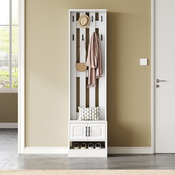 Schuhschrank mit Sitzfläche und Stauraum, multifunktionaler Schrank, Kleiderschrank Garderobenschrank Dielenschrank mit Türen und schwarzem Griff