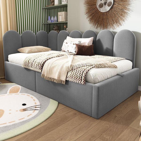 Tagesbett 90x200 cm Grau Samt mit Stauraum, hydraulischem Lattenrost, Gitter-Design, Schlafsofa