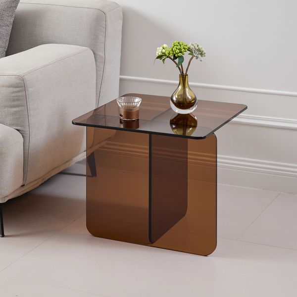 Beistelltisch aus gehärtetem Glas, B 45 x T 45 x H 51 cm, braun, pflegeleicht, für innen und außen