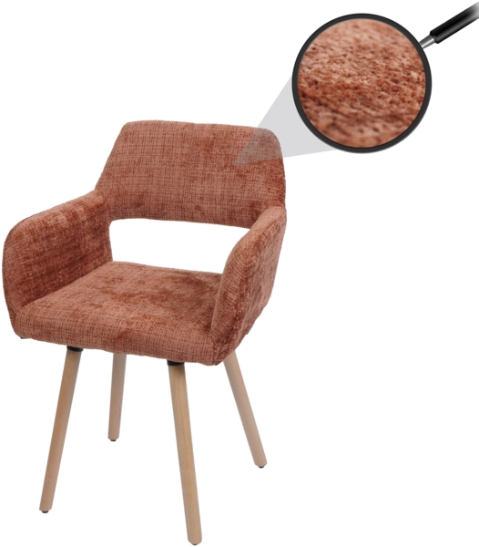 Esszimmerstuhl HWC-A50 II, Stuhl Küchenstuhl Polsterstuhl, Holz Stoff/Textil Chenille (465g/m²) FSC® ~ terrakotta