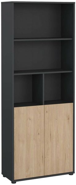 Dmora Bücherregal Arancio, Büroregal, Mobiler Buchhalter, Bücherbrett, 80x34 h205 cm, Eiche und Grau