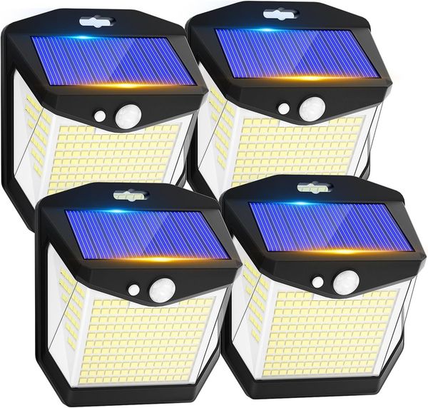 ABC Solar - Außenleuchte mit Bewegungsmelder, 248 LEDs, wasserdicht, IP65, 270° Abstrahlwinkel, sicher, kabellos, 4er - Pack