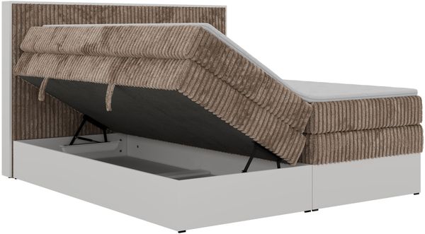 Boxspringbett mit Stauraum TRAVIT KING, Bett mit Gasdruckfedern, Multipocket Matratze H4 und Topper T25, zwei Bettkästen - 180 x 200 cm - Braun Cord Bild 8