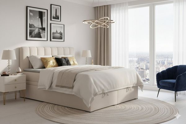 Deine Möbel 24 Boxspringbett DAVID Boxbett Polsterbett Komplettbett Bett mit einer Matratze H4 (Taschenfederkernmatratzen 7 Zonen H4 Creme Grau Hellgrau Schwarz Anthrazit Beige Samt Velour, 3-St, Taschen-federkernmatratze 7 Zonen H4 PREMIUM Bett), 120x...