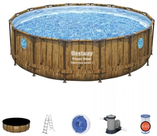 BESTWAY 56725 Power Steel Swim Vista Pool Swimmingpool Rattan Zubehör 488x122 cm
