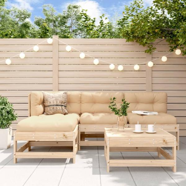 vidaXL 5-tlg. Garten-Lounge-Set mit Kissen Massivholz 3186046