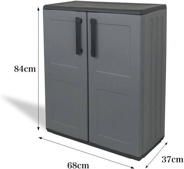 Dmora Arisa Outdoor-Garderobe, Mehrzweck-Balkonschrank, Outdoor-Schrank mit 2 Türen, 100 % Made in Italy, 68 x 37 x 84 cm, kariertes Finish, Grau und Schwarz Bild 3