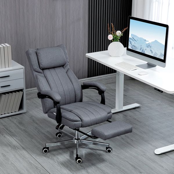 Bürostuhl B 61 x T 65 x H 105-113 cm, Polyester in Leinenoptik, höhenverstellbar mit Massage, 1 St.