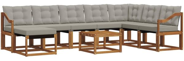 vidaXL Outdoor-Sofagarnitur mit Kissen 9 pcs Natürlich und Hellgrau 3368986 Bild 2
