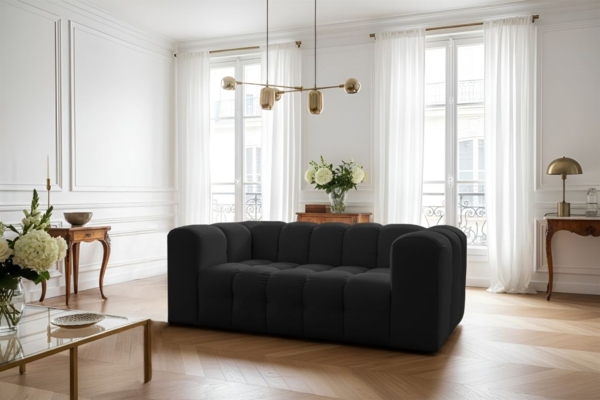 Sofa Designersofa SOLVIE 2-Sitzer in Stoff Tiffani Schwarz