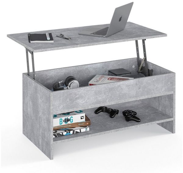 KOMTO Couchtisch Höhenverstellbar Wohnzimmertisch mit Stauraum Aufklappbar Sofatisch (Kaffeetisch Stubentisch, Spanplatte, Coffee Table Tokyo 98,4 x 50,4 x 48 cm)