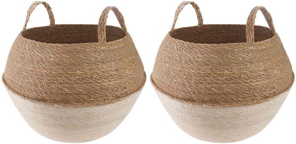 vidaXL Pflanzenkübel mit Griffen 2 pcs Weiß Ø 45 x 36 cm 100% Seegras 42012271