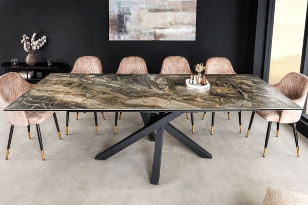 riess-ambiente Esstisch MARVELOUS 180-220-260cm taupe / schwarz · bis 12 Personen (Einzelartikel, 1-St), Keramik · Glas · Metall · ausziehbar · Marmor-Design · Industrial