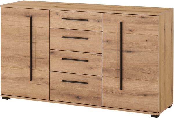 Home affaire Sideboard Cantara, moderner Schrank, Kommode in Eiche Evoke, Weiß oder Kaschmir, schwarze Stangengriffe, ausreichend Stauraum, vielseitig einsetzbar