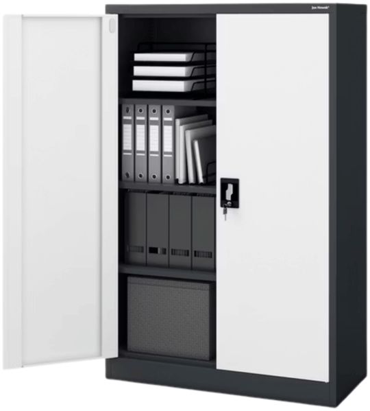 Aktenschrank abschließbar KEVIN - 4 Ebenen verstellbar, Flügeltüren | Metallschrank Werkstatt Mehrzweckschrank Büroschrank aus Stahl Werkzeugschrank, 140x90x40cm Anthrazit-Weiß