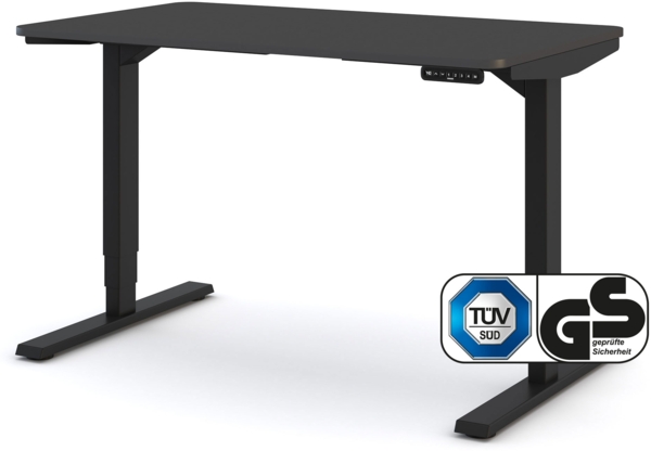 ASSMANN Elektrisch höhenverstellbarer Schreibtisch Y-Line Curved 120x70cm Anthrazit Schwarz Metall Holz