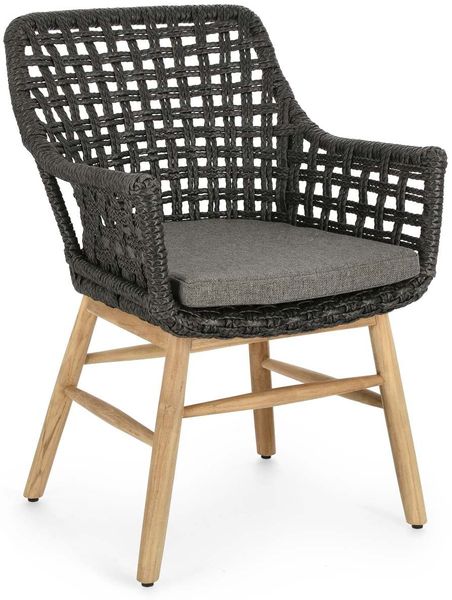 Gartenstuhl Wilson aus Teakholz, skandinavisches Design, schwarz, mit abziehbarem Sunproof Kissen