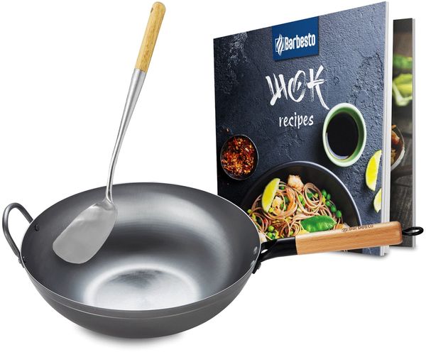 Wokpfanne STINA flacher Boden für Induktion - 34x59x15cm, Metall, Natura | Asiapfanne Wok Kochpfanne