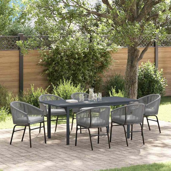 vidaXL Garten Essgruppe 7 pcs Grau Poly-Rattan 3378826