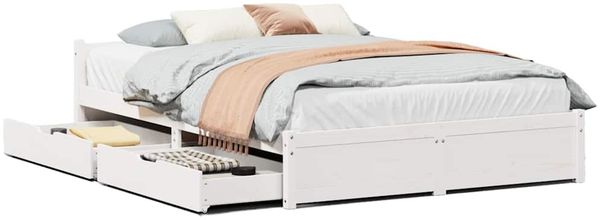 Doppelbett, Betten für Erwachsene, Massivholzbett ohne Matratze Weiß 140x200 cm Kiefernholz de4642