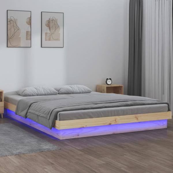 vidaXL Massivholzbett mit LEDs 140x190 cm 820017