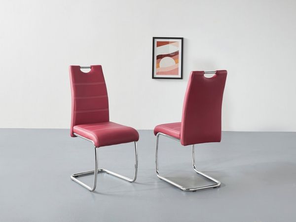 2er Set Schwingstuhl Flora - Kunstleder Rot - verchromtes Metallgestell