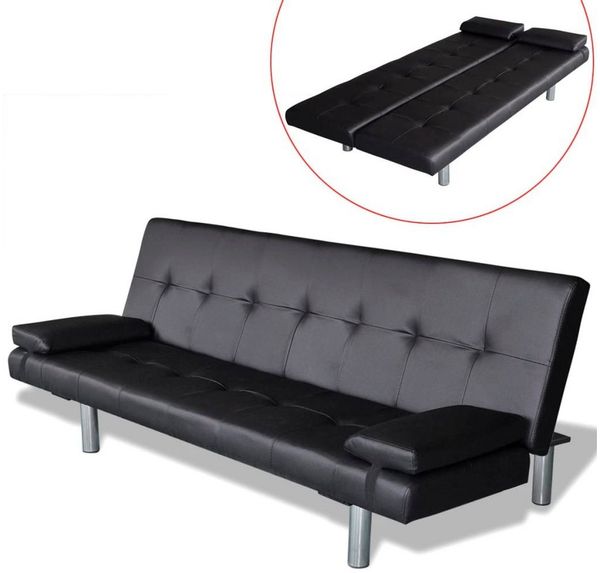 ZMH Schlafsofa mit 2 Kissen Kunstleder Sofa Ausziehbar Schwarz/Weiß, Set 5 Teile, Einfach in ein Bett zu verwandeln