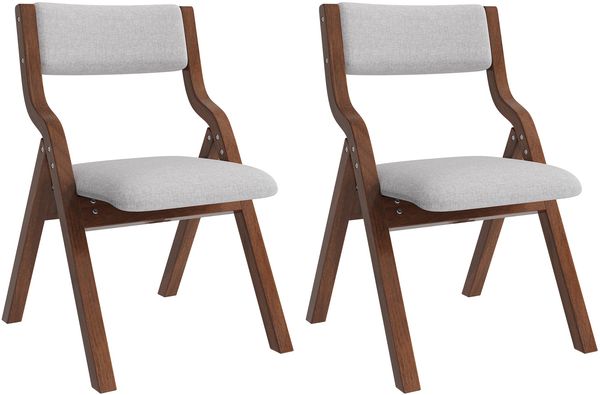 Merax klappbare Esszimmerstühle, (Set, 2 St), 2er Set Polsterstühle aus Massivholz, bequem und atmungsaktiv, faltbar und verstaubar, Leinen, Grau