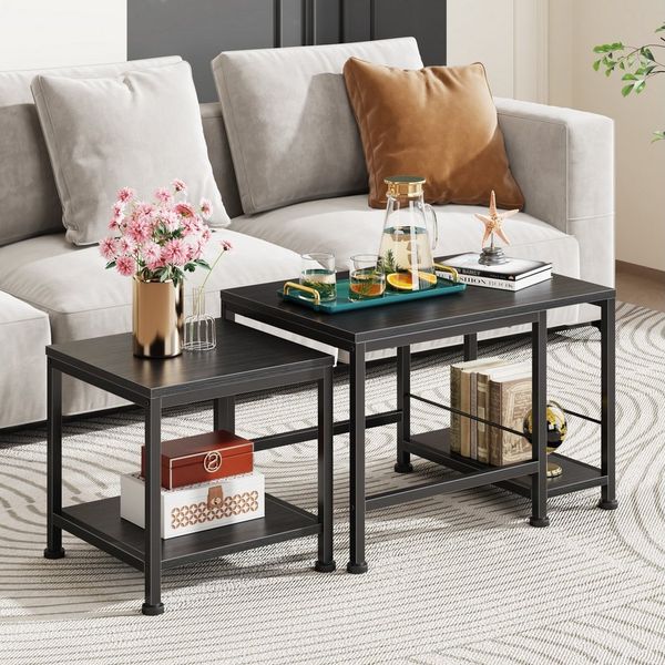 OYRREU Couchtisch stapelbarer Satztisch Set, 4 Ablageflächen, OTTO'S CHOICE (Sofatisch, Wohnzimmertisch 2er), Metallgestell, stabil, platzsparend, Mehrzwecktisch