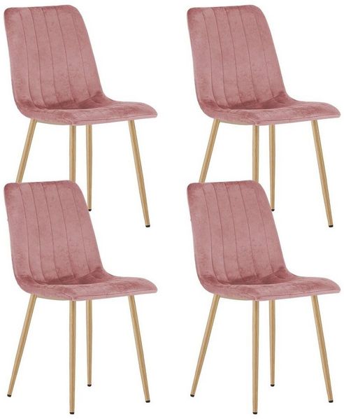 Home Collective Esszimmerstuhl 1er, 2er, 4er Set Polsterstuhl Stuhl Wohnzimmerstuhl (Stuhl Bequemes und strapazierfähiges Design, 90 cm Höhe, 120 kg Belastbarkeit, 4 St), mit rosa Samtsitz und holzfarbenen Beinen 4er Set