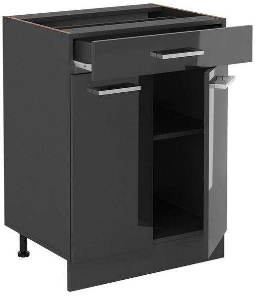 Küchenunterschrank R-Line Anthrazit Hochglanz 60 cm mit Schublade, ohne Arbeitsplatte Vicco Bild 3