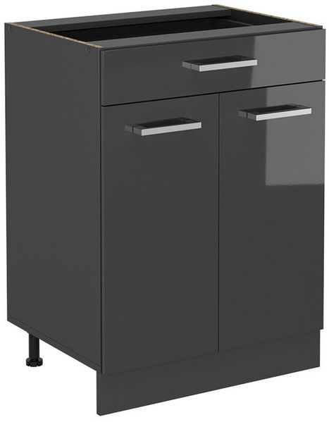 Küchenunterschrank R-Line Anthrazit Hochglanz 60 cm mit Schublade, ohne Arbeitsplatte Vicco