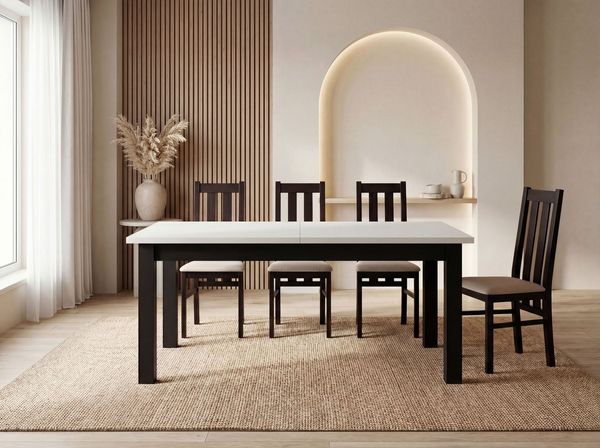 WFL GROUP Esstisch Lindberg ausziehbar verlängerbar rechteckig mit schwarzen Holzbeinen (MADE IN EU, XXL Groß– 120/140/150/160/200 cm ausziehbar auf 160/180/190/240/300 cm), platzsparender Tisch in Holzoptik für Küche, Esszimmer oder Wohnzimmer