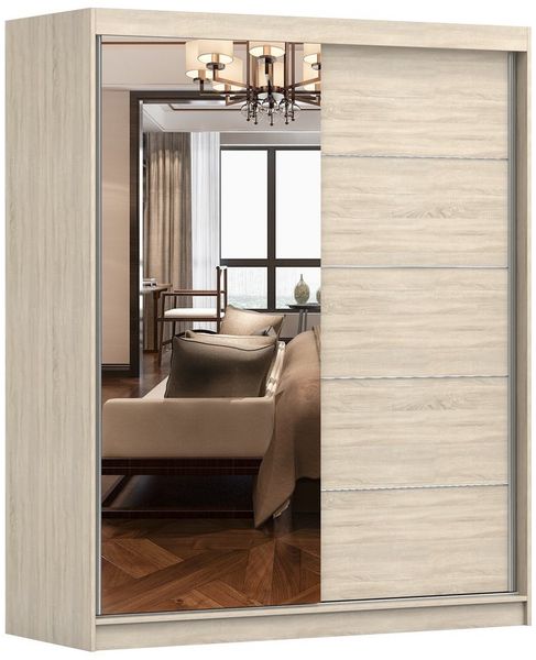 MOEBLO Schiebetürenschrank EVA 05 (Garderobe Schiebtüren Schlafzimmer Wohnzimmerschrank, Moderner Kleiderschrank mit geräumigen Einlegeböden und Kleiderstange, in verschiedenen Farben erhältlich, mit Spiegel, Schwebetürenschrank 2-türig Schrank Kleider...
